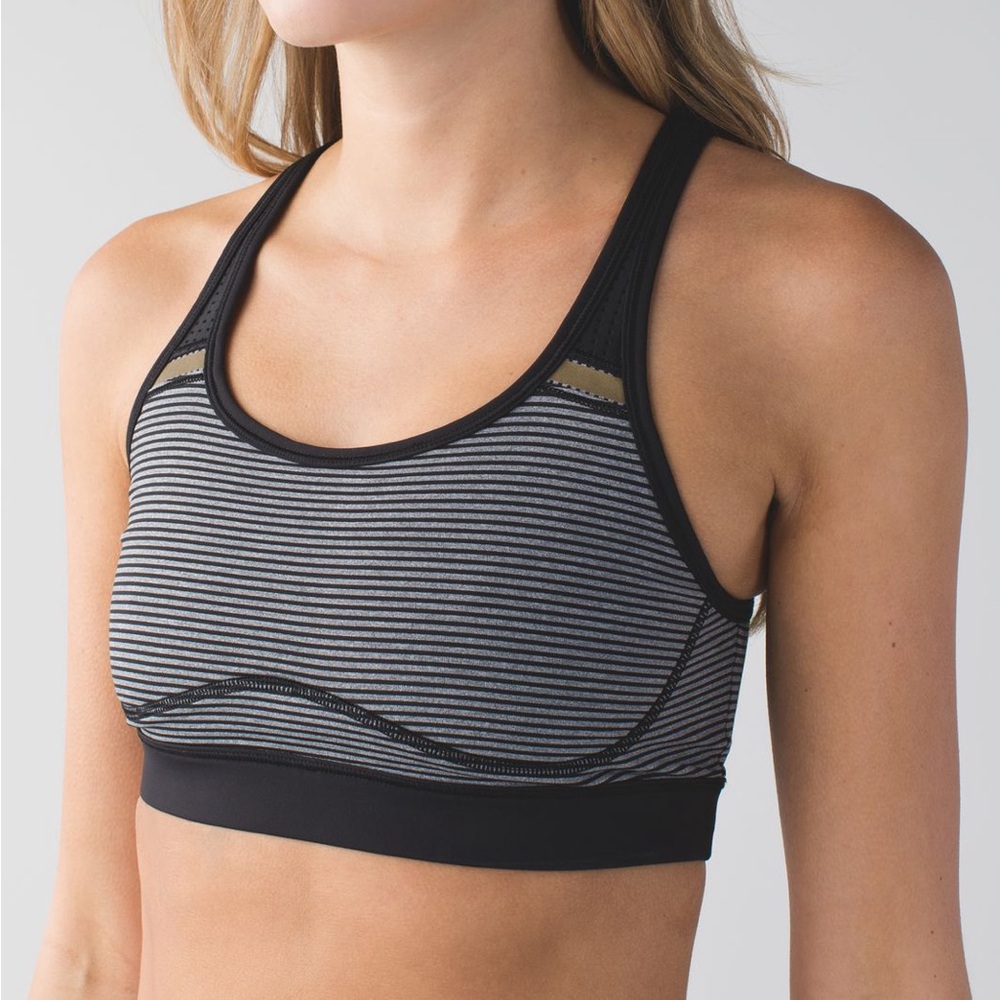 Lululemon Sweaty Or Not Bra II Grey Black Striped Racerback Sz 4